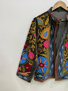 Veste florale brodée de style chinois, col mandarin, manches longues, grande taille, vêtements d'extérieur pour femmes, tenue décontractée d'automne - Product Image 5
