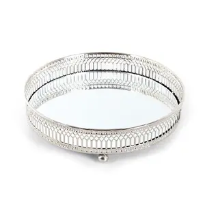 Cosmetic Makeup Perfume Container Laundry room Storage Organizes Round Coffee Serving Basket Fodder Mirror Tray for sale