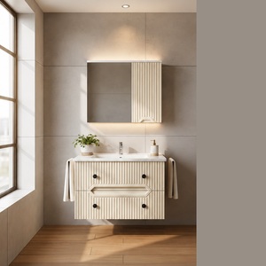 Modern Hotel Project Bathroom Furniture Set Wall Hung <b>Vanity</b> Unit Ceramic Basin <b>LED</b> Display Screen Included Custom Size - Product Image 5