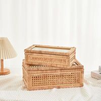 Boîte décorative en rotin avec couvercle rectangulaire tissé avec verre pour présentoir Lot de 2 osier pour décor d'Inde