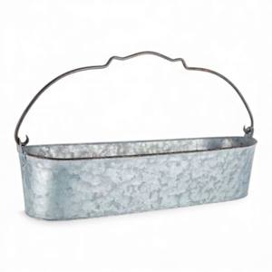 Long Rectangular Galvanized Metal Planter <b>Troughs</b> with Rustic Black Handles and Rolling Wheels - Product Image 2