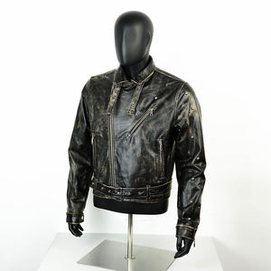 แจ็คเก็ตหนังวินเทจสำหรับผู้ชายและผู้หญิง ขายดี พร้อมปกตั้งและโลโก้ด้านหน้า กันลมในฤดูหนาว เป็นมิตรกับสิ่งแวดล้อม - Product Image 1