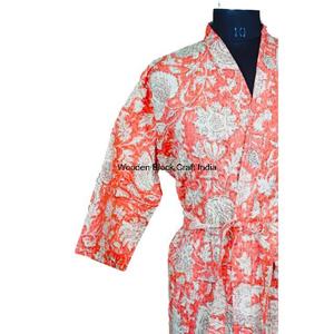 Kimono Kantha al por Mayor, Bata de Algodón para Mujer, Chaqueta Kantha Acolchada, Kimono con Cinturón de Algodón, Kimono Largo de Baño con Estampado Floral para Mujer - Product Image 5