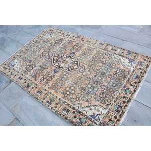 4.3x6.46 ft Turkish Rug, <b>Brown</b> Check Vintage Rug <b>Wool</b> - Product Image 2