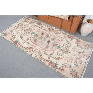 0.2x5.9 ft Vintage Rug, Turkish <b>Runner</b> Rug, <b>Red</b> Green Floral Wool Rug - Product Image 4