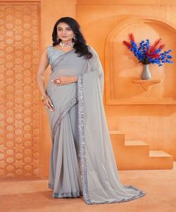 Sari indien en coton Jarkan avec broderie diamantée, sans blouse, pour mariée, prix de gros, vêtement ethnique, multicolore - Product Image 4