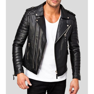 Men's Leather Jacket Wholesale <b>Genuine</b> Leather Outerwear Jacket for Men Long Sleeve High Quality Zipper Men Leather Jacket - Product Image 2
