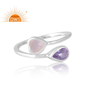New Arrivals Sterling Silver Natural <b>Pink</b> Amethyst & Rose Quartz Gemstone <b>Ring</b> Custom Design Jewelry Manufacturer - Product Image 3
