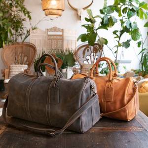 Bolsa de equipaje de lona de cuero genuino de grano rico de calidad hecha en fábrica, bolsa de viaje hecha a mano, diseño de moda elegante de diseño de moda LTB-0070 - Product Image 3