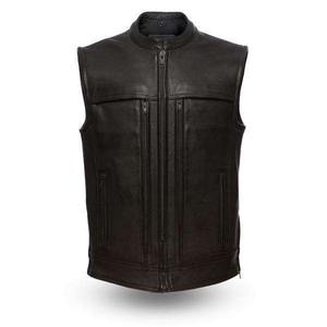 Gilet de moto en cuir véritable pour hommes, respirant, en cuir de vachette, fermeture à glissière diagonale, revers, vêtements d'extérieur d'hiver, OEM - Product Image 4