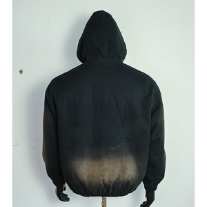 Sudaderas con capucha con cremallera lavadas con ácido desteñidas al sol de algodón grueso de peso pesado personalizadas, ropa de calle, chaqueta con cremallera Vintage desgastada - Product Image 2