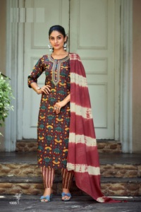 Nuevo Cataloger Premium Cotton print con bordado Work Kurtis set para venta online - Product Image 2