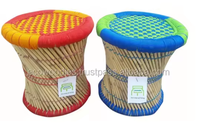 Tabouret ottoman en bambou multicolore, véritablement fait main, écologique, style farmhouse, mobilier d'extérieur, repose-pieds pour salle à manger, jardin, salon