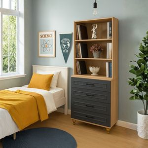 Ensemble commode et bibliothèque moderne Arion Kids Ozan avec tiroir en MDF et pieds en bois, ensemble de rangement compatible pour adolescents - Product Image 1