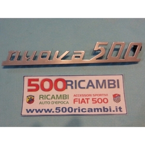 Plaque décorative Fiat D F L R SCRITTA Nuova 500 en métal chromé, accessoire pour capot moteur, générique - Product Image 1