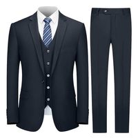 Setelan Jas Tuxedo Slim Fit Pria Cooper Nelson 3-Piece Single Breasted Jaket Rompi Celana Dasi Berhias Manik-Manik Biru Tua 4XL