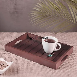 Tradebyd Plateau en bois naturel Plateau de service écologique pour thé café salle à manger cuisine mariage et cadeaux élégants - Product Image 1