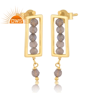 Pendientes colgantes de piedras preciosas con cuentas de labradorita natural chapada en oro de 18 quilates, la plata esterlina más vendida, fabricante de joyería fina Demi - Product Image 2