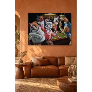 Impression sur toile Fida Poodle avec chapeau et Bulldog Billiards Night - Product Image 1