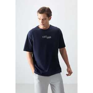 Camiseta de Hombre Azul Marino 100% Algodón Jersey Grueso Suave Texturizado Corte Holgado Estampada-88361 - Product Image 6