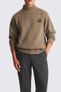 Pull en laine mélangée à col montant côtelé élégant pour homme, surdimensionné et chaud pour les occasions formelles, avec décoration jacquard et logo - Product Image 3