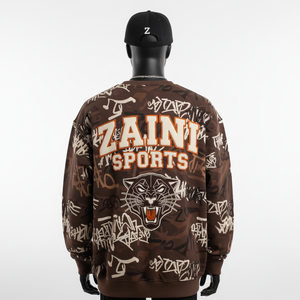 Sudadera Extra Grande de Felpa Gruesa de 350 GSM con Estampado de Grafiti de Camuflaje Marrón con Parche Bordado, Sudaderas Básicas - Product Image 3