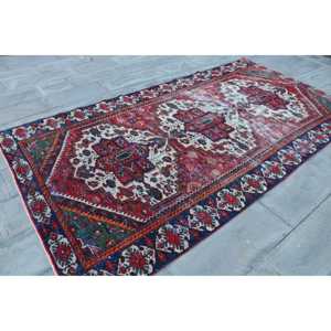 Tapis vintage, grand tapis turc 5,7x10,6 pieds, tapis en laine rouge et bleu à pois - Product Image 3