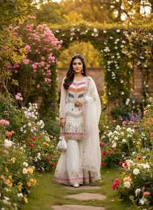 Colección de Diseñador, Hermoso Vestido Sharara Gharara, Vestido Elegante para Mujer con Cuentas y Bordado de Hilo, Novedades - Product Image 3