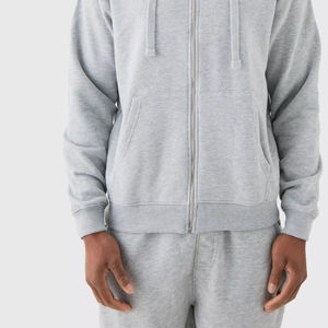 Heavyweight 400 Gsm <b>Fleece</b> Zipper Hoodie 100% Cotton Solid <b>Black</b> Regular Fit Winter Custom Logo Breathable Hooded Collar - Product Image 4