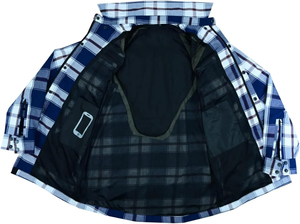 Chemise de motard en flanelle à carreaux bleu/blanc, coupe-vent, ignifuge, plusieurs poches de rangement, homologuée CE, armure renforcée - Product Image 4