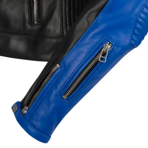 Fashion Biker Blue & Black Genuine Leather Racing Motorbike Jacket With White Lining CE Protections Motorcycle Jacket For Men - Product Image 4