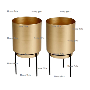 Juego de 2 Macetas de Hierro Color Dorado, Diseño Fabuloso, Forma Redonda, Macetas para Decoración de Jardín - Product Image 2