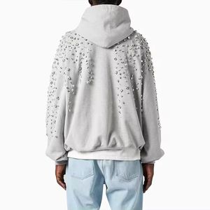Sweats à capuche personnalisés avec broderie et appliques, veste zippée en strass, sweat à capuche streetwear vintage délavé pour hommes, lavage à l'acide - Product Image 3