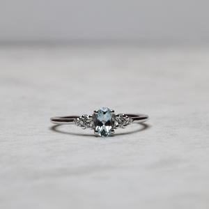 9x7mm ovale coupe Aqua bleu CZ bague de fiançailles | Dainty trois pierres bague de mariage femmes | 925 argent bande anniversaire bijoux - Product Image 1