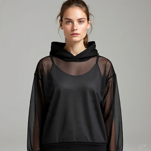 Sudadera con Capucha de Manga Larga para Mujer, Talla Grande, al por Mayor, Top de Malla para Nadar, con Capucha, Transparente, de Red, para Mujer - Product Image 5