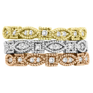 แหวนทองคำขาว 14k สไตล์วินเทจ ประดับเพชร 0.15 กะรัต แบบซ้อนได้ - Product Image 5