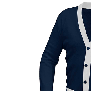 Cárdigan universitario personalizado con cuello en V, uniforme de punto de algodón acrílico con ribete contrastante, ropa escolar universitaria para invierno - Product Image 3