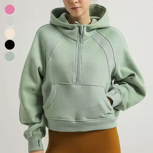 Venta al por mayor de encargo de alta calidad media cremallera Sudadera con capucha de las mujeres sueltas de manga larga Deportes Fleece Hoodies Womens - Product Image 1