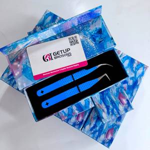 Pince à cils GETUP BROSONS IMPEX, revêtement en poudre bleue, découpe en étoile à 90 degrés, nouveau design, emballage en boîte - Product Image 1