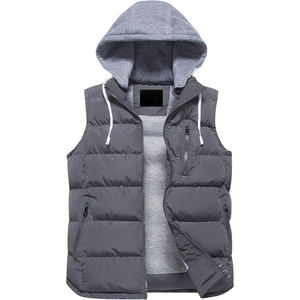 Hommes décontracté résistant à l'eau hiver extérieur gilet bouffant fermeture éclair sans manches avec capuche polaire veste personnalisée tissu gilet bouffant - Product Image 1