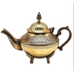 Flowers <b>And</b> Leaves Design Engraved Hot Selling Silver Shiny Polished Brass Made Tea Pot With Handle <b>And</b> Top Lid In Lowest Price - Product Image 6