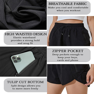 96% Nylon 4% Spandex Pantalones cortos de cintura alta para mujer True Fit Estilo deportivo con bolsillo oculto y forro transpirable - Product Image 4