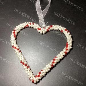 Corazón festivo hecho a mano y adorno colgante de Navidad con cuentas cuadradas MOQ 50 piezas para decoraciones de árboles de vacaciones - Product Image 6