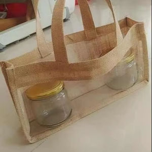 Wholesale Manufacturer's Eco-Friendly 100% Cotton Jute Bottle Jar <b>Bags</b> 11 inch by 4 inch by 5 inch Simple Pattern - Product Image 1