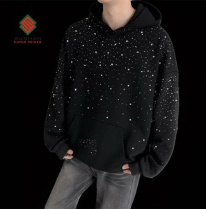 Sweat à capuche unisexe en coton 100% respirant et imperméable Galaxy Solid Black, tricot d'hiver, motif nuit étoilée - Product Image 2