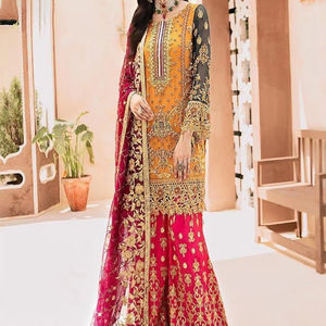 Meilleur costume Salwar Kameez pour femmes en mousseline de soie lourde personnalisée, robe de soirée haut de gamme, fabriqué à la main par les meilleurs fabricants - Product Image 1