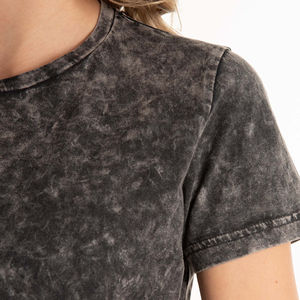 T-shirt à manches courtes pour femme, coupe classique, col rond, 100% coton, imprimé délavé à l'acide, appliques, bandage, t-shirt décontracté pour femme - Product Image 3