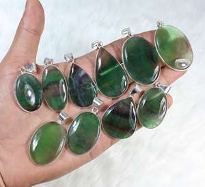 Pendentif en pierre précieuse fluorite verte Bijoux en argent Bijoux pendentif en cristal de guérison - Product Image 4