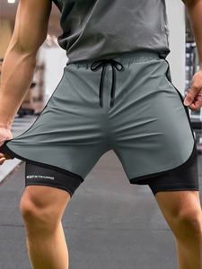 Pantalones cortos para correr 2 en 1 para hombre, pantalones cortos atléticos de secado rápido con forro de compresión, pantalones cortos deportivos para entrenamiento al aire libre, pantalones de entrenamiento de tenis - Product Image 2