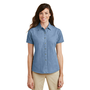 2025 Women's Elegant <b>Short</b> <b>Sleeve</b> Blue Solid Denim Eco-Friendly Casual Summer <b>Shirt</b> <b>Dress</b> Button Decoration Woven Logo Front - Product Image 5